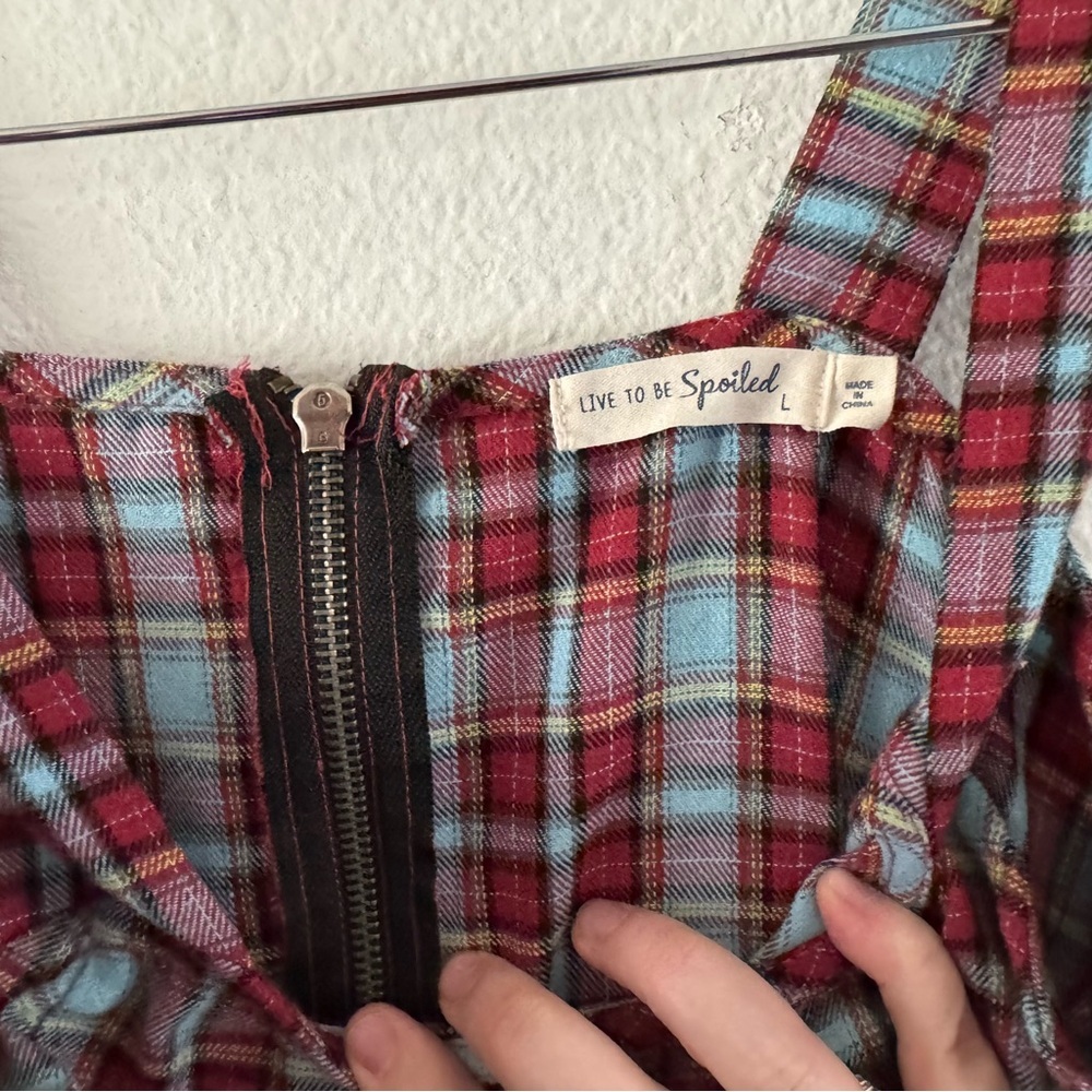 Y2K Preppy Plaid Mini Jumper Dress Tartan Square Neck Buckle Large Grunge - Picture 8 of 13